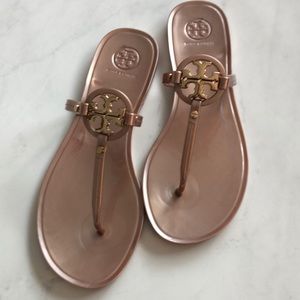 Tory Burch Rose Gold Jelly Miller Sandals